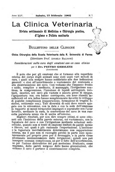 La clinica veterinaria rivista di medicina e chirurgia pratica degli animali domestici