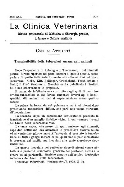 La clinica veterinaria rivista di medicina e chirurgia pratica degli animali domestici