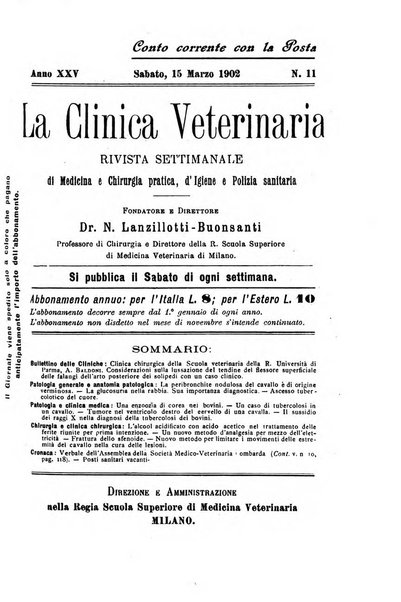 La clinica veterinaria rivista di medicina e chirurgia pratica degli animali domestici