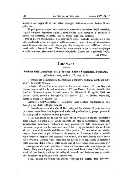 La clinica veterinaria rivista di medicina e chirurgia pratica degli animali domestici