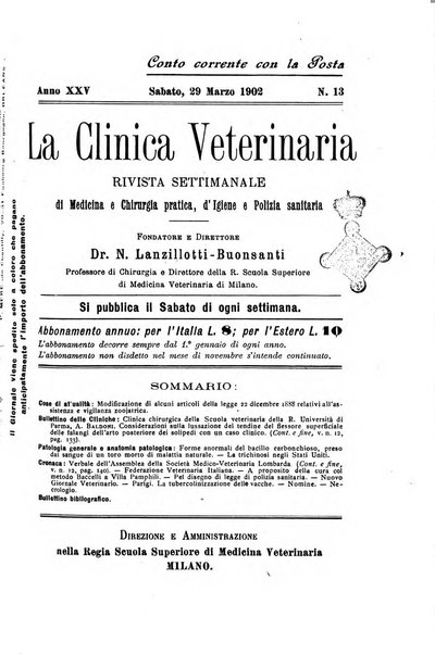 La clinica veterinaria rivista di medicina e chirurgia pratica degli animali domestici