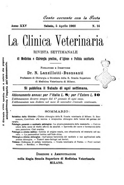 La clinica veterinaria rivista di medicina e chirurgia pratica degli animali domestici