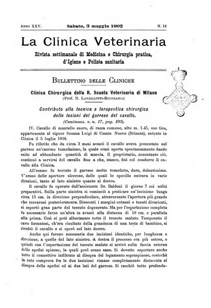 La clinica veterinaria rivista di medicina e chirurgia pratica degli animali domestici