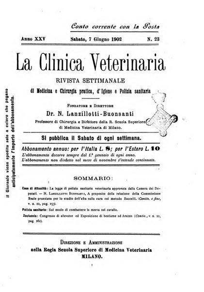 La clinica veterinaria rivista di medicina e chirurgia pratica degli animali domestici