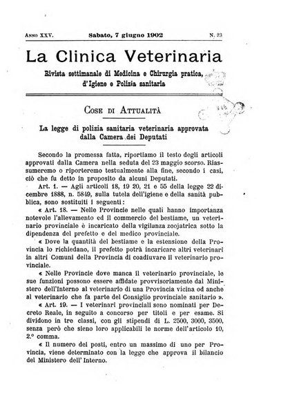 La clinica veterinaria rivista di medicina e chirurgia pratica degli animali domestici