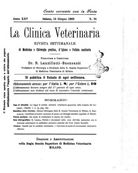 La clinica veterinaria rivista di medicina e chirurgia pratica degli animali domestici