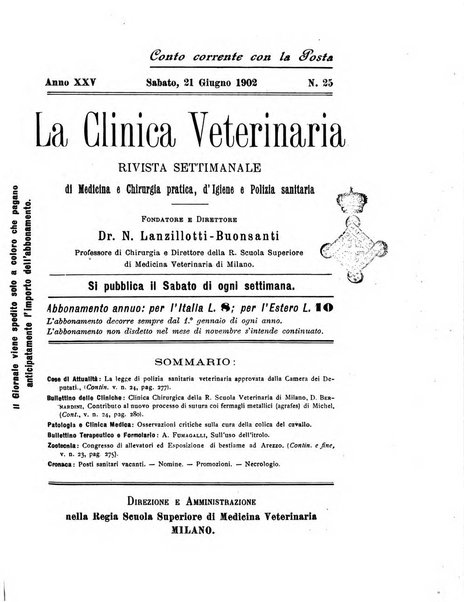 La clinica veterinaria rivista di medicina e chirurgia pratica degli animali domestici