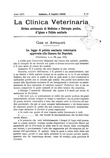 La clinica veterinaria rivista di medicina e chirurgia pratica degli animali domestici