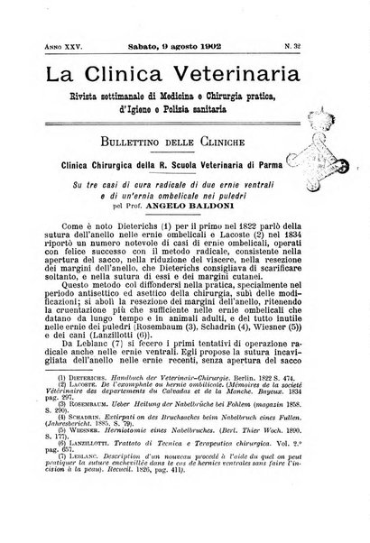 La clinica veterinaria rivista di medicina e chirurgia pratica degli animali domestici
