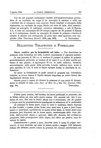 La clinica veterinaria rivista di medicina e chirurgia pratica degli animali domestici