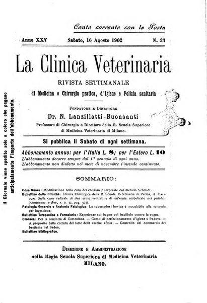 La clinica veterinaria rivista di medicina e chirurgia pratica degli animali domestici