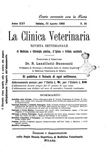 La clinica veterinaria rivista di medicina e chirurgia pratica degli animali domestici