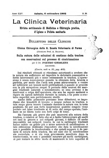 La clinica veterinaria rivista di medicina e chirurgia pratica degli animali domestici