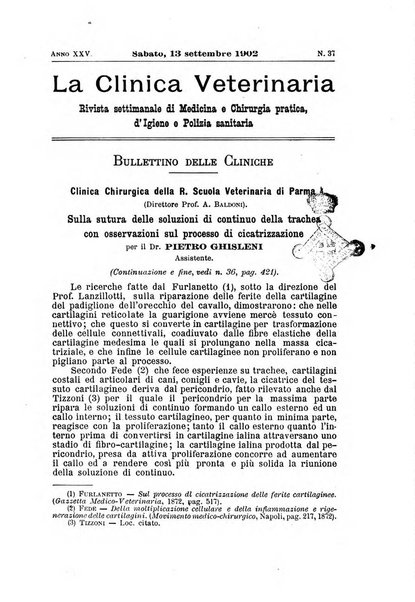 La clinica veterinaria rivista di medicina e chirurgia pratica degli animali domestici