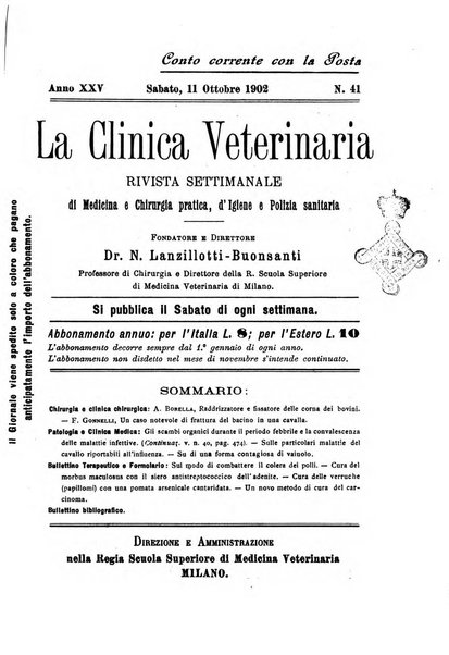 La clinica veterinaria rivista di medicina e chirurgia pratica degli animali domestici