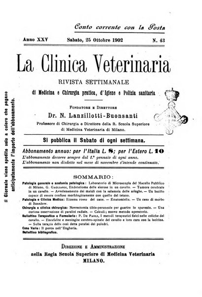 La clinica veterinaria rivista di medicina e chirurgia pratica degli animali domestici