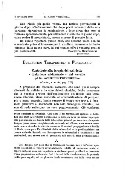 La clinica veterinaria rivista di medicina e chirurgia pratica degli animali domestici