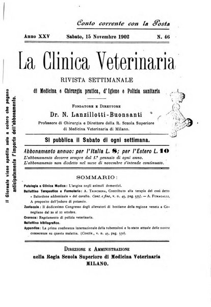 La clinica veterinaria rivista di medicina e chirurgia pratica degli animali domestici