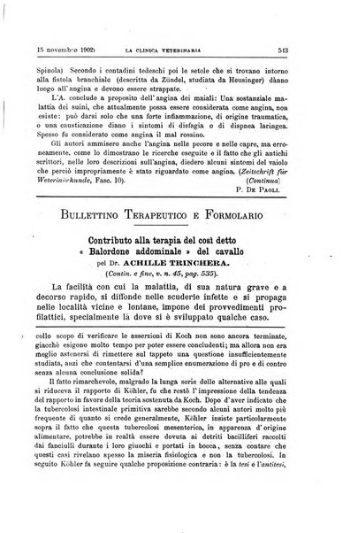 La clinica veterinaria rivista di medicina e chirurgia pratica degli animali domestici