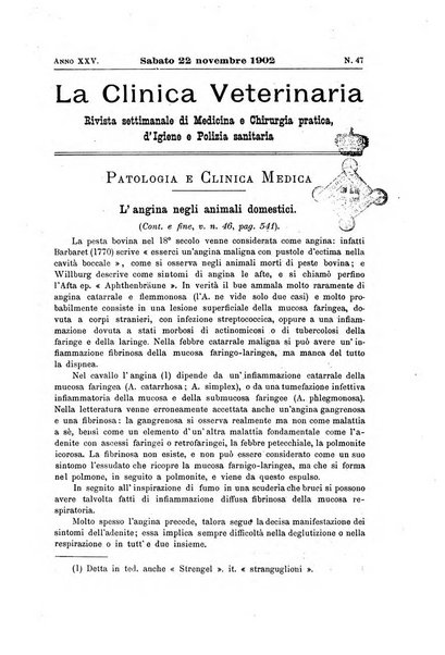 La clinica veterinaria rivista di medicina e chirurgia pratica degli animali domestici