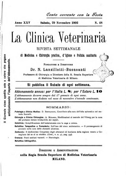 La clinica veterinaria rivista di medicina e chirurgia pratica degli animali domestici