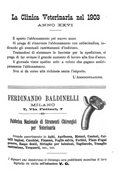 La clinica veterinaria rivista di medicina e chirurgia pratica degli animali domestici