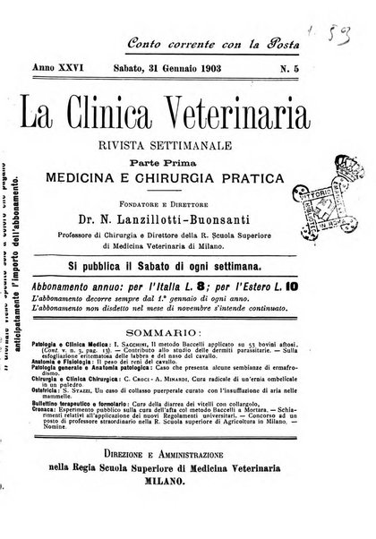 La clinica veterinaria rivista di medicina e chirurgia pratica degli animali domestici