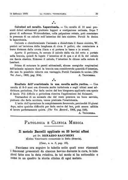 La clinica veterinaria rivista di medicina e chirurgia pratica degli animali domestici