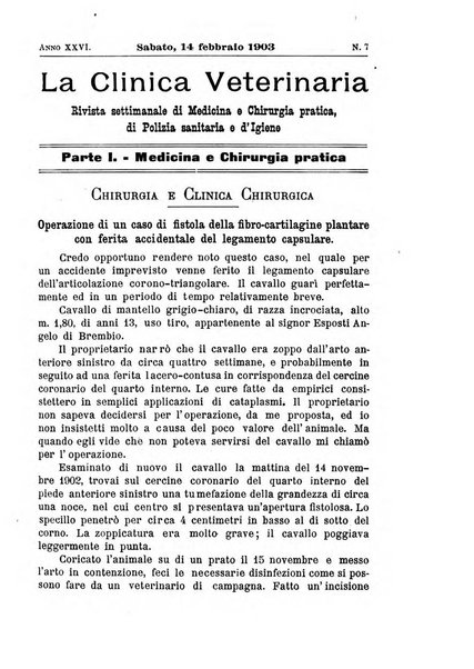 La clinica veterinaria rivista di medicina e chirurgia pratica degli animali domestici