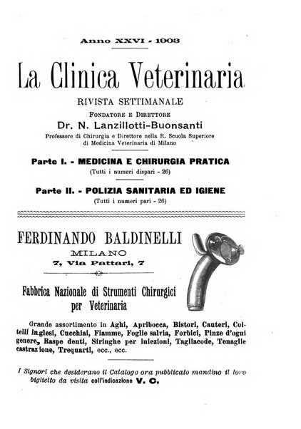 La clinica veterinaria rivista di medicina e chirurgia pratica degli animali domestici