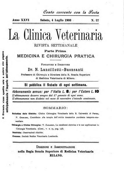 La clinica veterinaria rivista di medicina e chirurgia pratica degli animali domestici