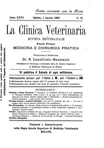 La clinica veterinaria rivista di medicina e chirurgia pratica degli animali domestici