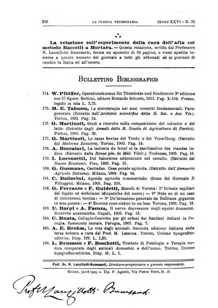 La clinica veterinaria rivista di medicina e chirurgia pratica degli animali domestici