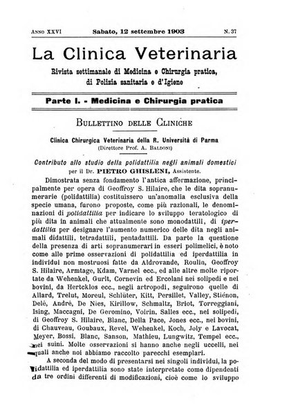 La clinica veterinaria rivista di medicina e chirurgia pratica degli animali domestici