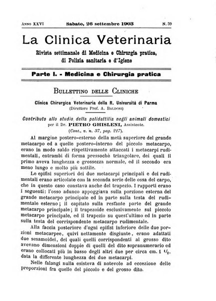 La clinica veterinaria rivista di medicina e chirurgia pratica degli animali domestici