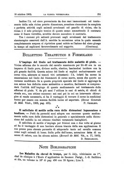 La clinica veterinaria rivista di medicina e chirurgia pratica degli animali domestici