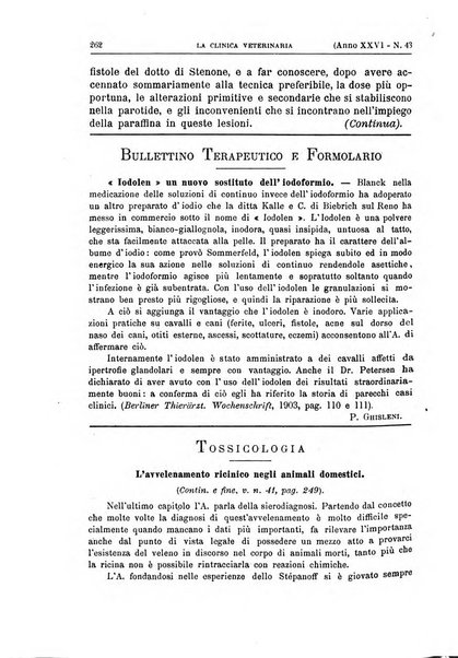 La clinica veterinaria rivista di medicina e chirurgia pratica degli animali domestici