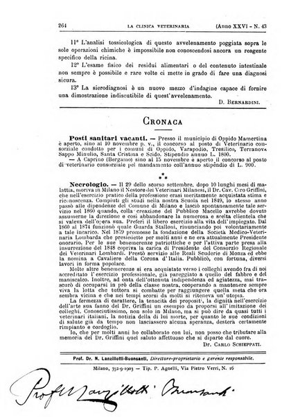 La clinica veterinaria rivista di medicina e chirurgia pratica degli animali domestici