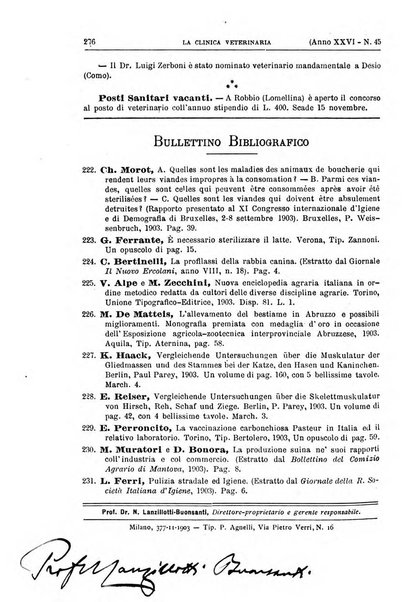 La clinica veterinaria rivista di medicina e chirurgia pratica degli animali domestici