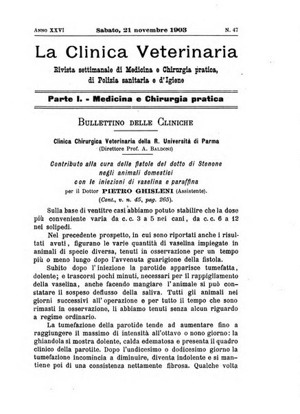 La clinica veterinaria rivista di medicina e chirurgia pratica degli animali domestici