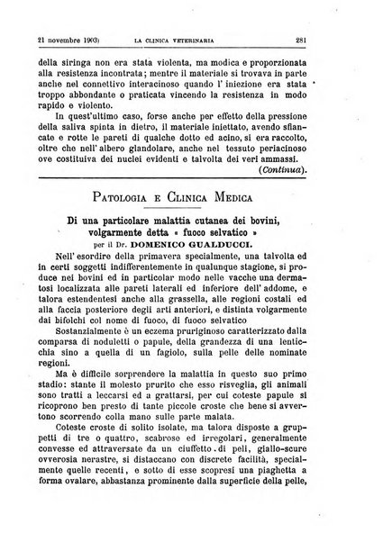 La clinica veterinaria rivista di medicina e chirurgia pratica degli animali domestici