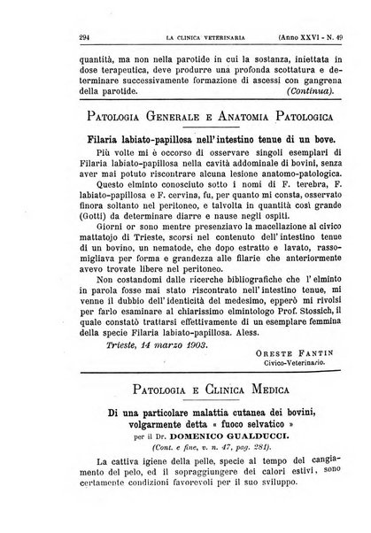 La clinica veterinaria rivista di medicina e chirurgia pratica degli animali domestici