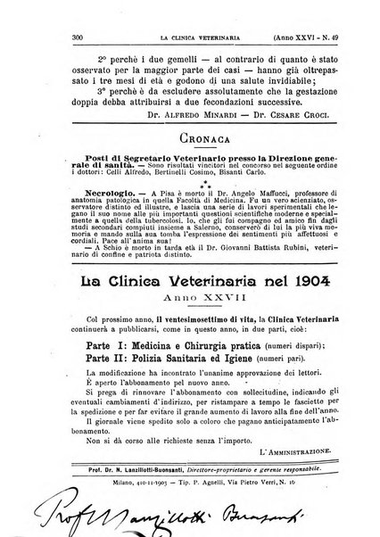 La clinica veterinaria rivista di medicina e chirurgia pratica degli animali domestici