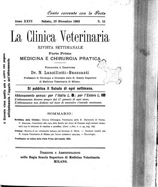 La clinica veterinaria rivista di medicina e chirurgia pratica degli animali domestici