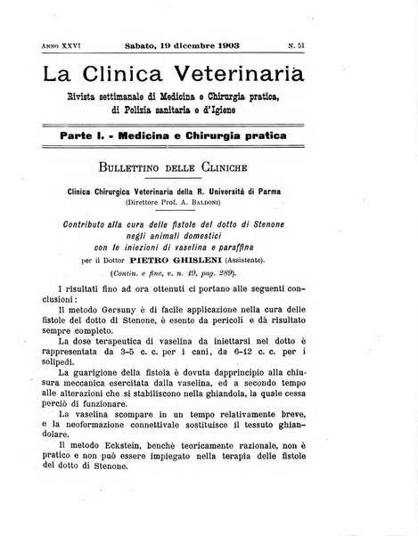 La clinica veterinaria rivista di medicina e chirurgia pratica degli animali domestici