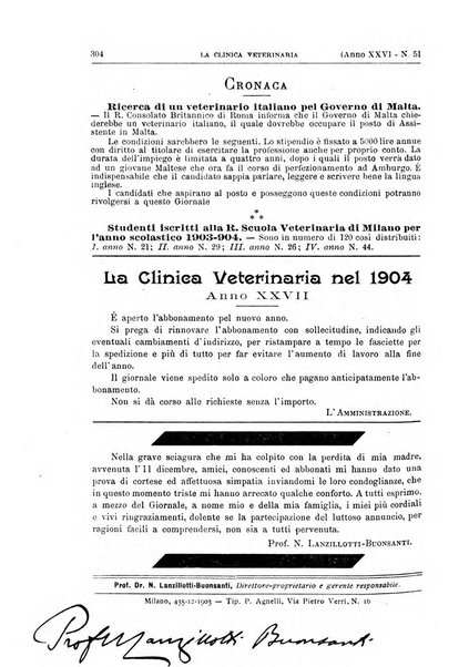 La clinica veterinaria rivista di medicina e chirurgia pratica degli animali domestici