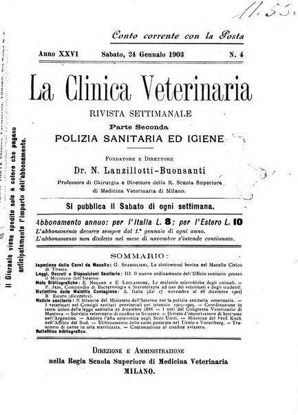 La clinica veterinaria rivista di medicina e chirurgia pratica degli animali domestici