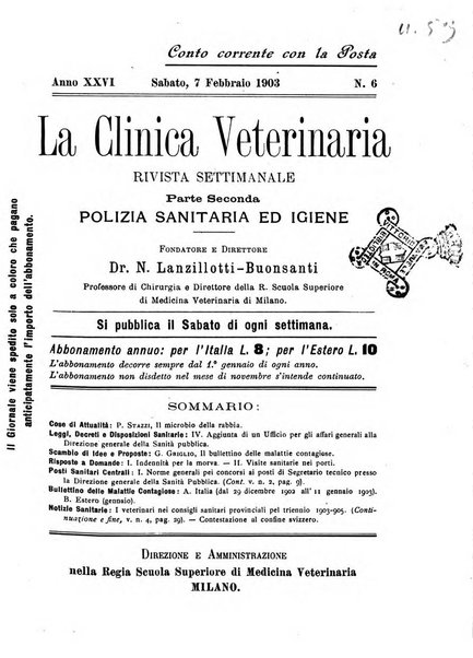 La clinica veterinaria rivista di medicina e chirurgia pratica degli animali domestici