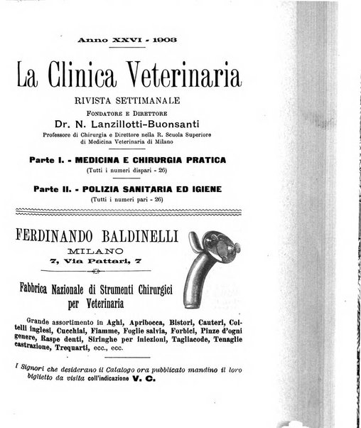 La clinica veterinaria rivista di medicina e chirurgia pratica degli animali domestici