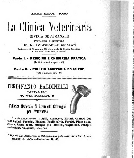 La clinica veterinaria rivista di medicina e chirurgia pratica degli animali domestici